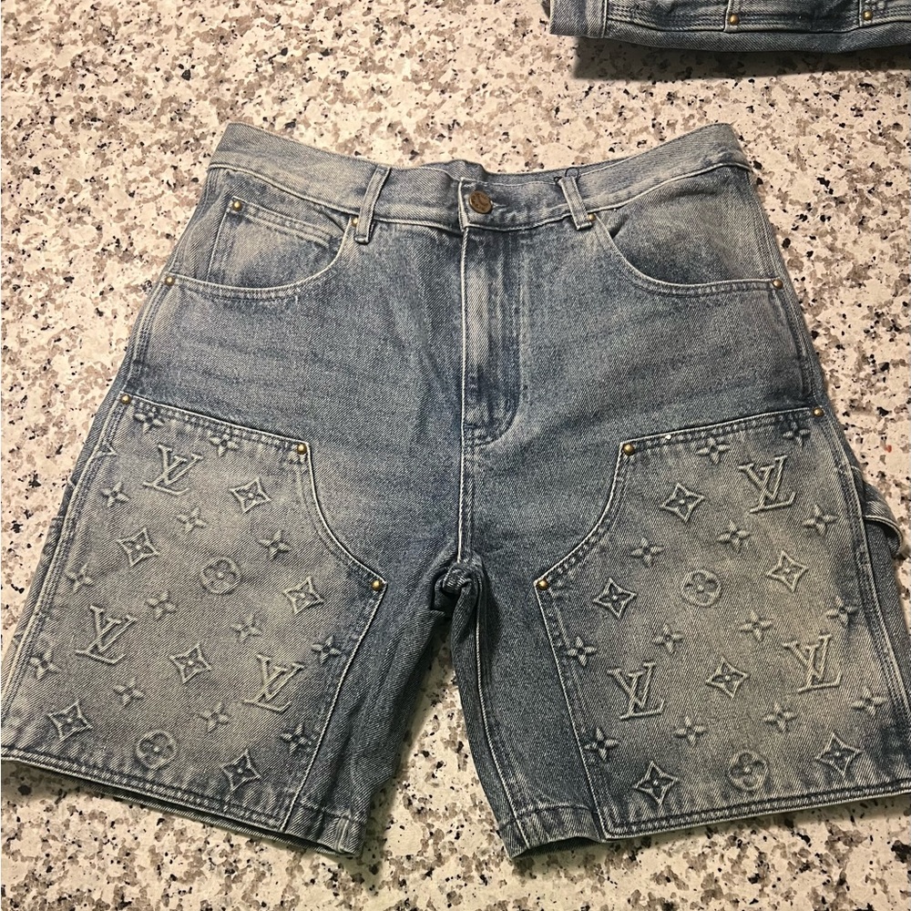 Louis Vuitton Blue Monogram Carpenter Denim Shorts Size 32